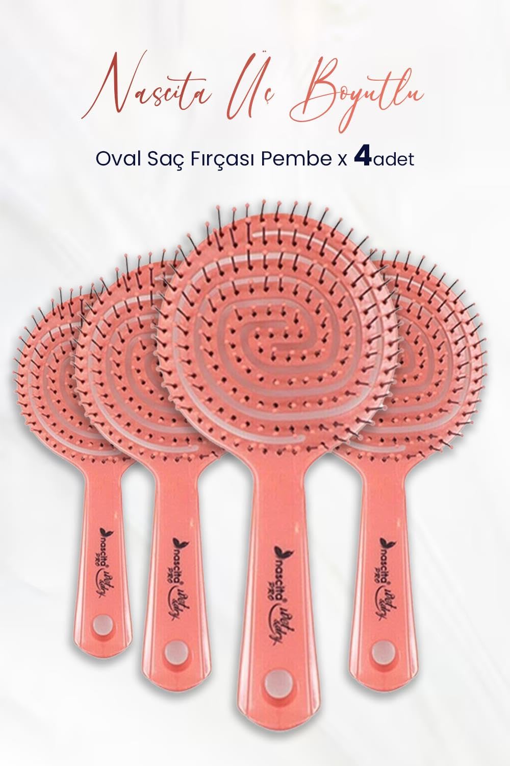 Nascita Professional Üç Boyutlu Oval Saç Fırçası Pembe x 4 Adet