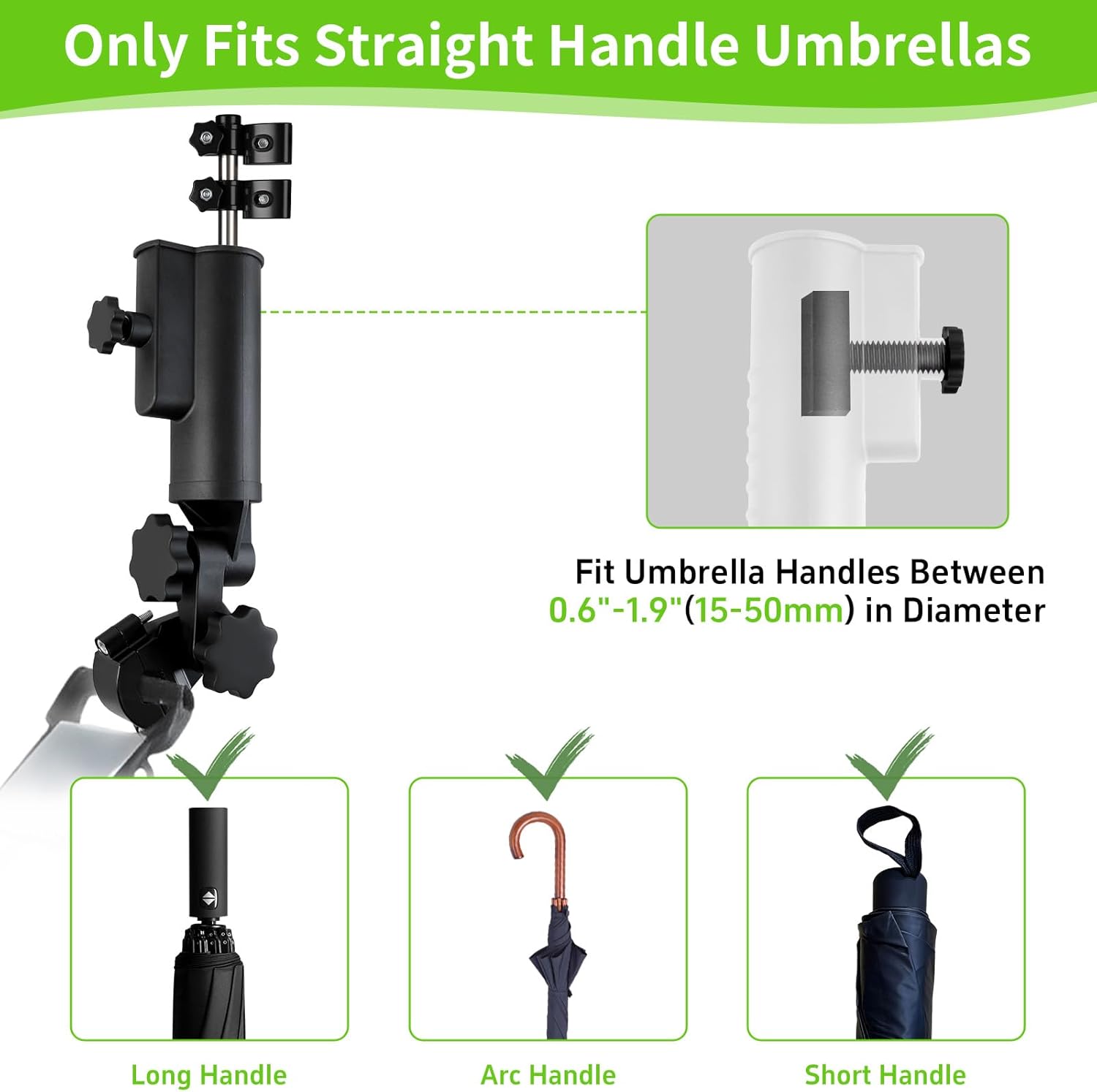 Heavy Duty Golf Push Cart Umbrella Holder, Upgraded Aluminium Alloy Base Ultra Windproof, Universal Umbrella Stand for Electric Lawn Mower, Stroller, Wheelchair, Mobility Scooter, Beach Chair - Image 4