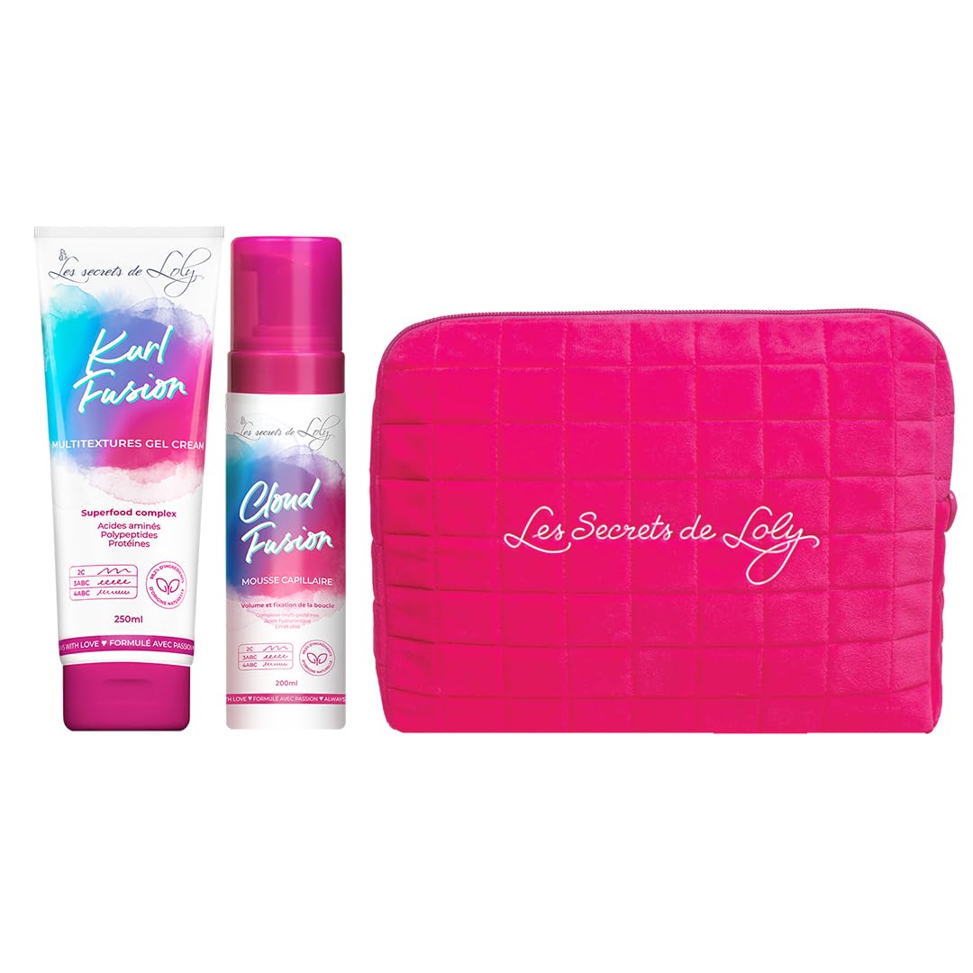 Les Secrets De Loly – Lot Kurl Fusion & Cloud Fusion + Trousse – Crème Gel & Mousse coiffante – Hydratation, nutrition, définition, fixation longue durée – Ingrédients naturels