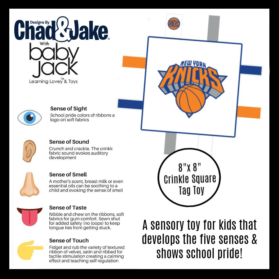 Image of The Learning Lovey New York Knicks Baby Tag Toy, NBA Basketball Sensory Crinkle Toys, Soft & Safe, Ideal Stroller, BPA-Free with Clip, 8 inch x 8 inch