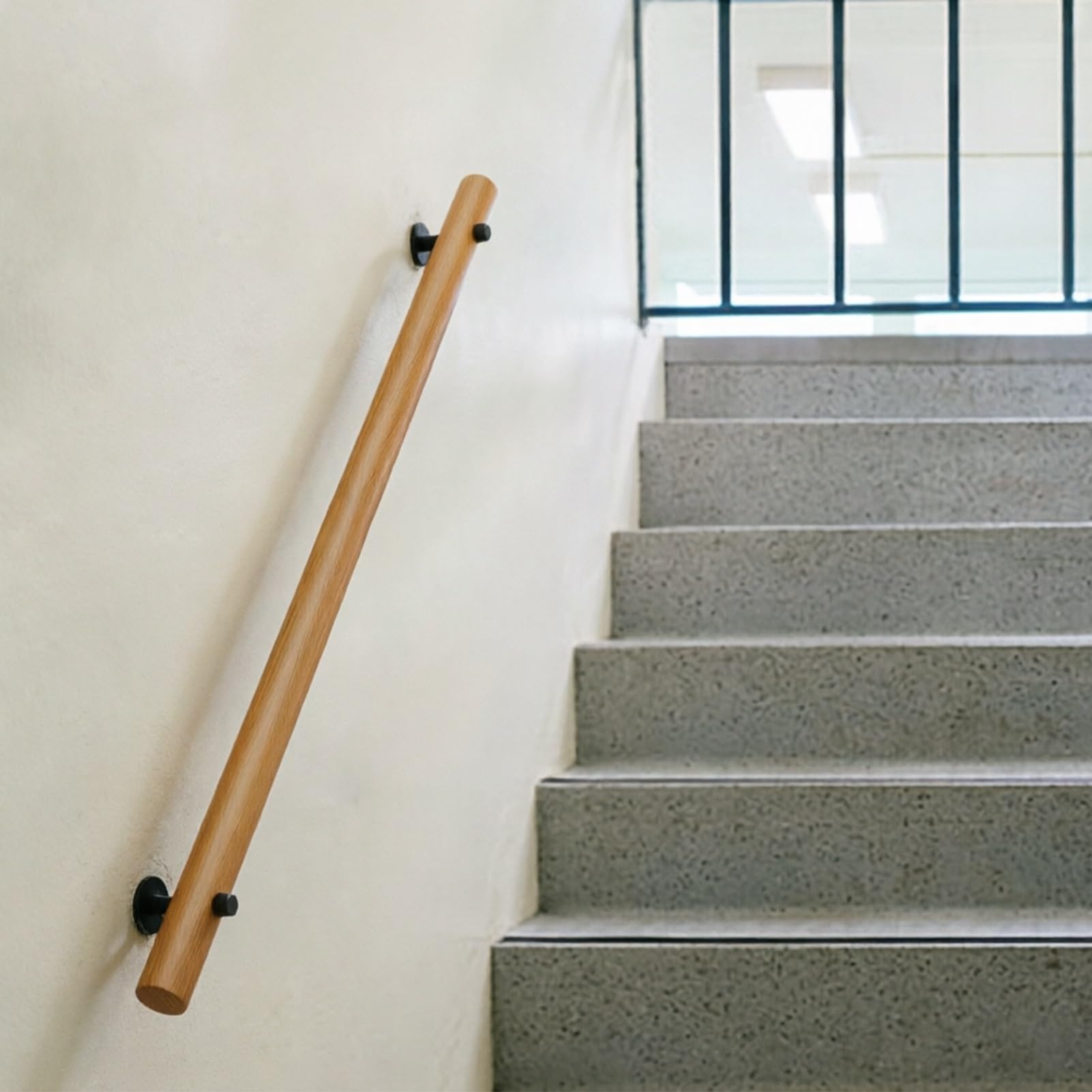 Dmchengma One Color Wooden Handrail Indoor Stairs Handrail Wall Mounted Handrail W/Metal Brackets, Barrier-Free Stair Grab Bar(8.2Ft/250Cm)