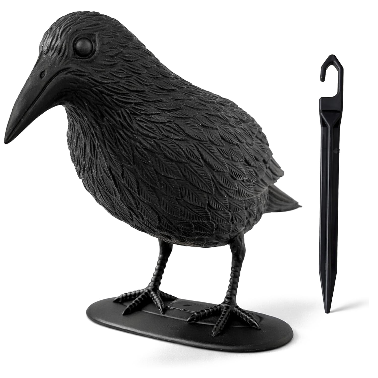 com-four® pigeon deterrent crow – plastic bird repellent – scare device for balcony, garden and terrace – realistic raven decoy with stand approx. 30 cm