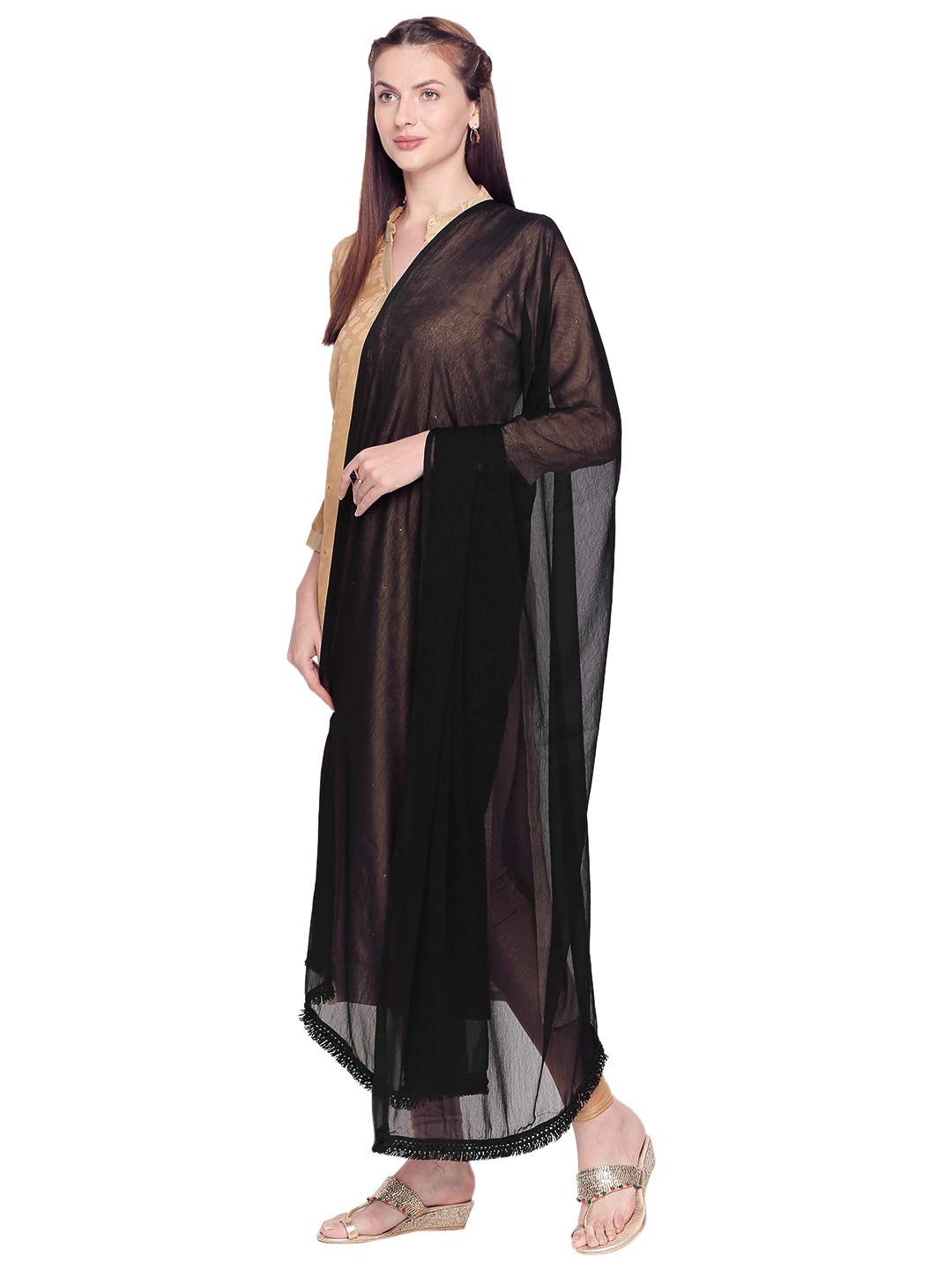 DUPATTA BAZAAR Woman's Black Chiffon Dupatta with lace on border. - Image 2 thumbnail