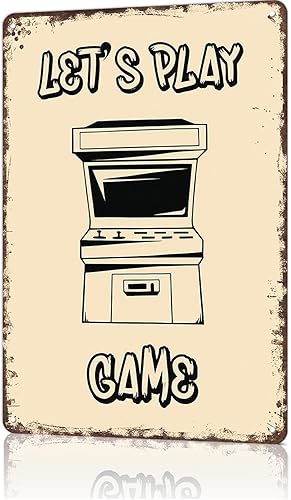 Funny Metal Signs Poster 8x12inch Retro Arcade Vintage Gaming LetS Play 80s 90s Aluminum Tin Sign Wall Art Decoration Painting For Home Bar Office