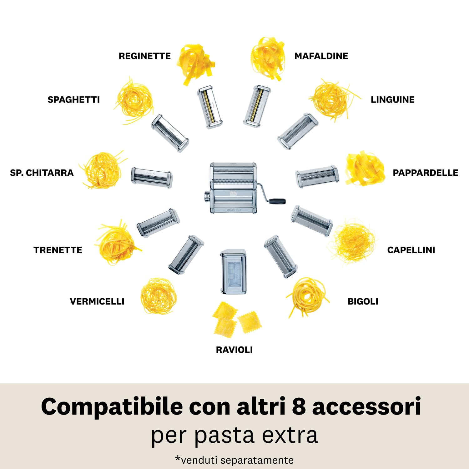 Marcato GS-MULTIPAST Macchina per Pasta Manuale con Accessori, acciaio cromato, Argento