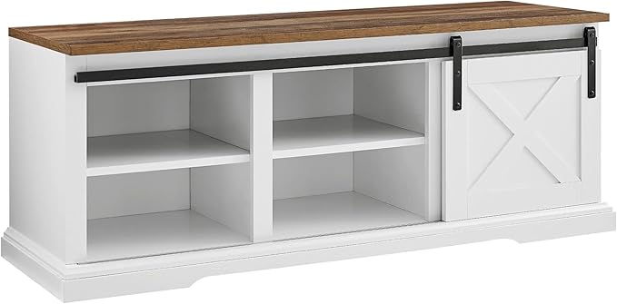 Product: 48-inch Walker Edison Rustic Farmhouse Barn Door Shoe Cabinet w/ Bench (White/Rustic Oak)