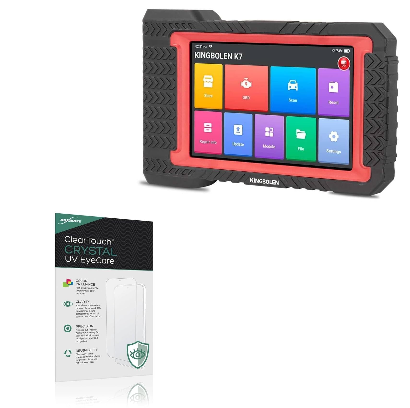 BoxWave Screen Protector Compatible With KINGBOLEN K7 OBD2 Scanner - ClearTouch Crystal Anti-UV EyeCare (2-Pack), Filters out Harmful Blue Light Reduce Fatigue