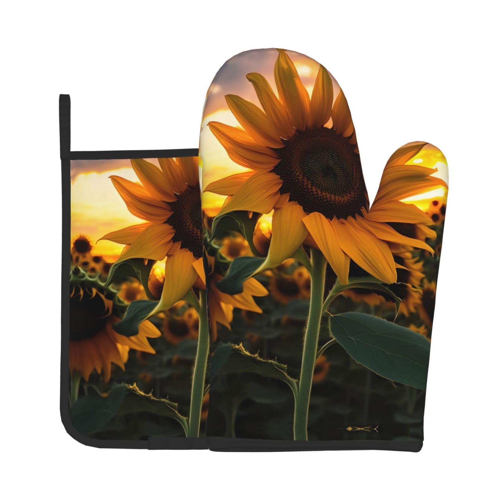 Oven Mitts and Potholders Set of 2 for Kitchen Baking Cooking GrayFarm Sunflower Thick and Durable