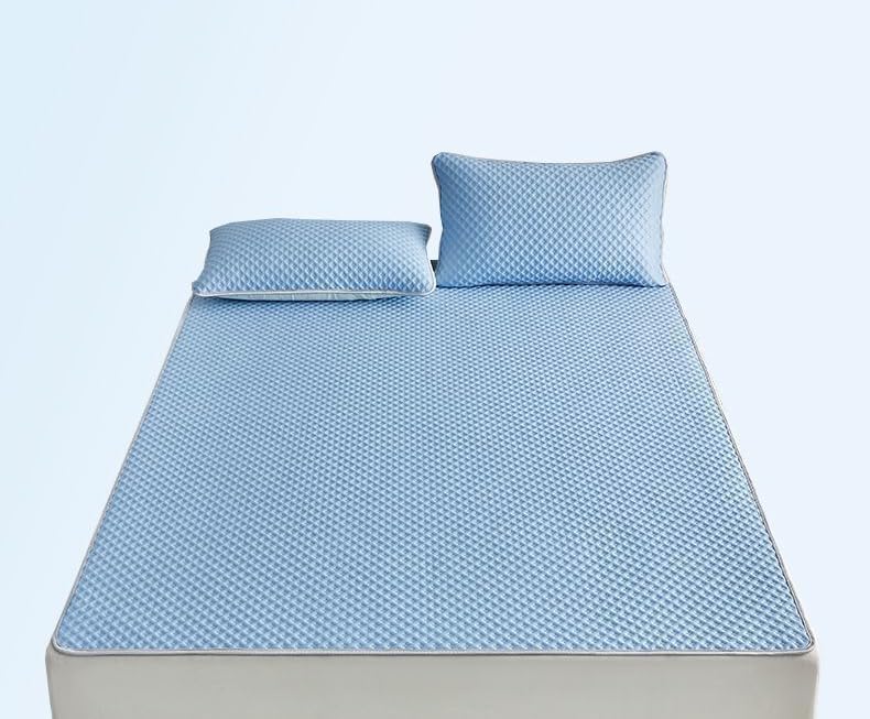 Coprimaterasso rinfrescante e antiscivolo, estivo, traspirante, in seta di ghiaccio, morbido, solido, lavabile, per chi dorme caldo durante la notte (celeste, 90 x 200 cm)