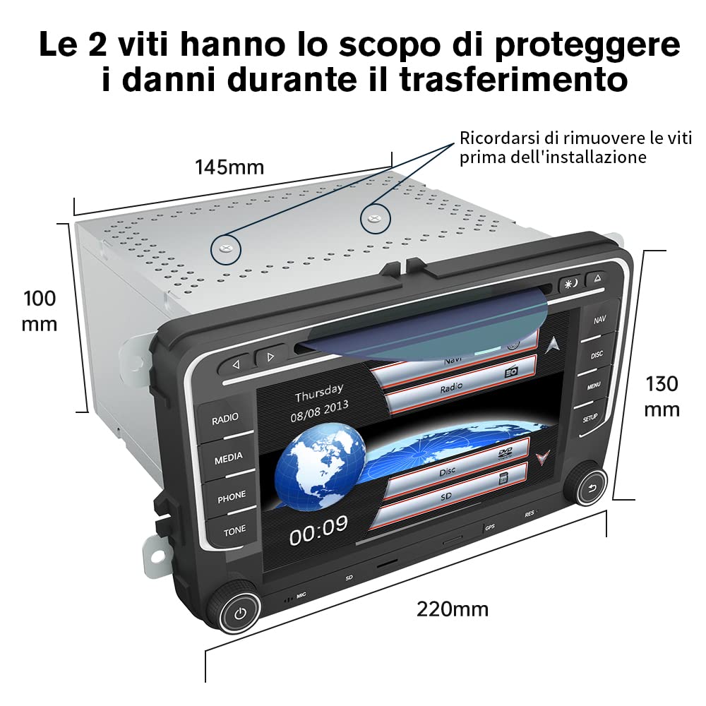 AWESAFE Wince 6.0 Autoradio 2 Din per VW Volkswagen Golf 5 6 Polo Passat Skoda Seat Tiguan, 7 Pollici con GPS Navigatore Car Radio Supporta la funzione Comandi al volante BT CD DVD SD USB RDS