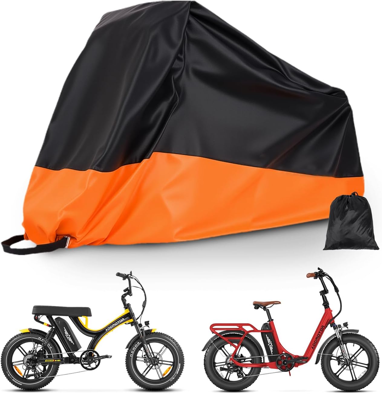 ADDMOTOR Adult Tricycle Cover Electric Trike Covers, Bike Covers waterproof Storage Outdoor for 2 bikes, 210D Heavy Duty Dust Wind Proof Bicycle Cover (orange)
