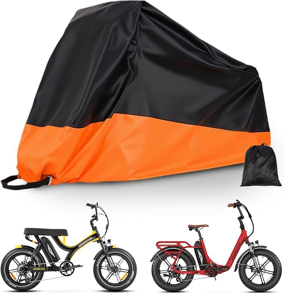 ADDMOTOR Adult Tricycle Cover Electric Trike Covers, Bike Covers waterproof Storage Outdoor for 2 bikes, 210D Heavy Duty Dust Wind Proof Bicycle Cover (orange)