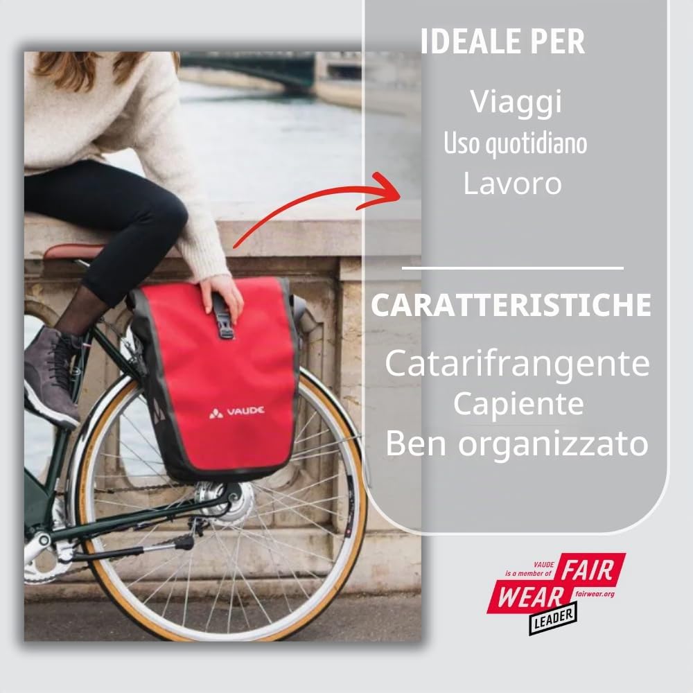 VAUDE Aqua Back Single - Borsa per Bicicletta, 1 Borsa per la Ruota Posteriore (24 l), Impermeabile, Made in Germany