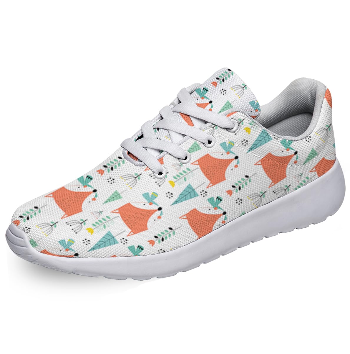 Women Men Cute Fox Shoes Personalited 3D Print Running Shoes Athletic Tennis Sneakers White Size 11