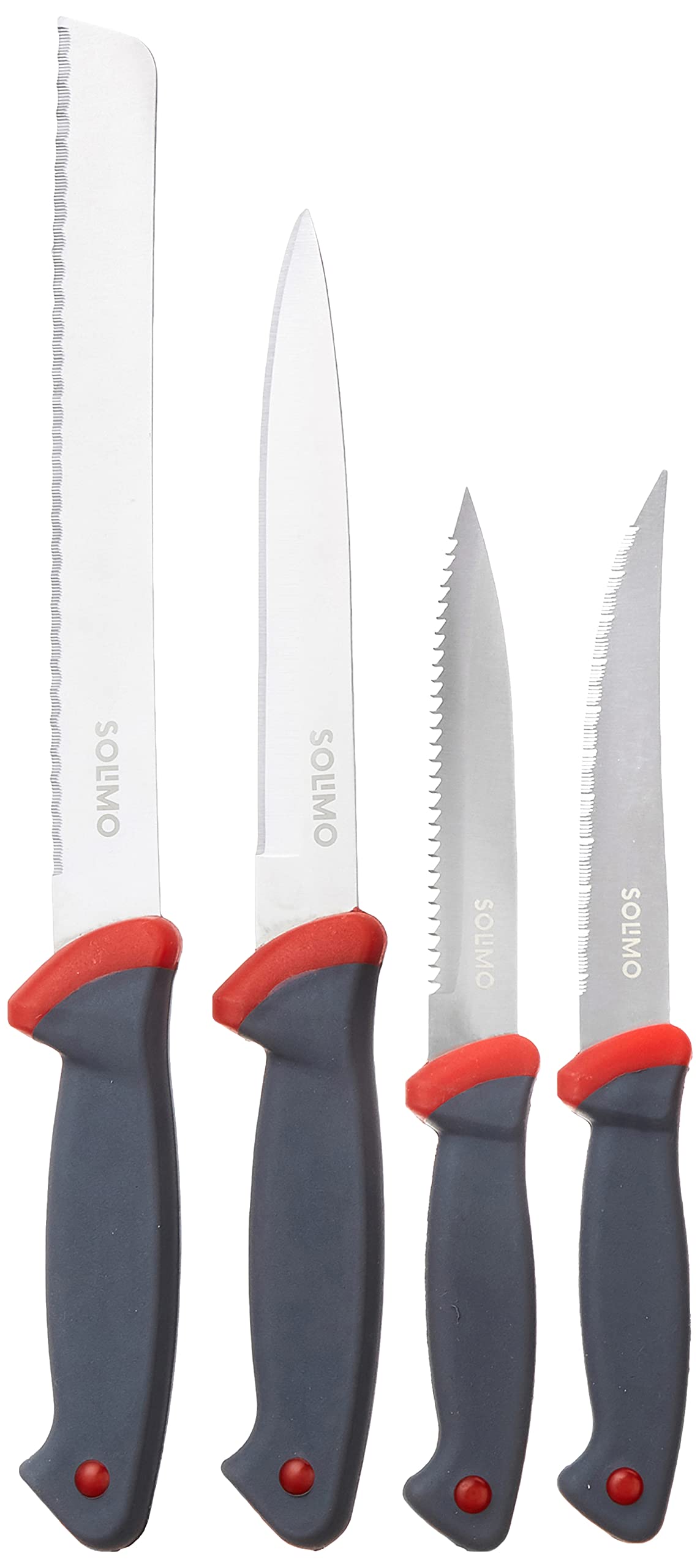 Amazon Brand - Solimo Premium High-Carbon Stainless Steel 4 Piece Knife Set | Laser, Plain, Carving and Bread Knife | Ergonomic Handle Design