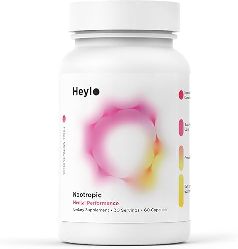 Heylo - Suplemento cerebral nootrópico para concentración, energía y memoria Cognizin Citicolina, L-teanina, cafeína PurCaf, fosfatidilserina, B6