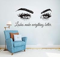 Vista 8 de Calcomanía de pared con texto en inglés "Lashes Make Everything Better", adhesivo de vinilo para salón de belleza, sala de maquillaje, espejo