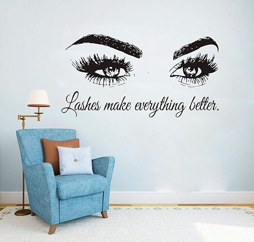 Miniatura 8 de Calcomanía de pared con texto en inglés "Lashes Make Everything Better", adhesivo de vinilo para salón de belleza, sala de maquillaje, espejo o