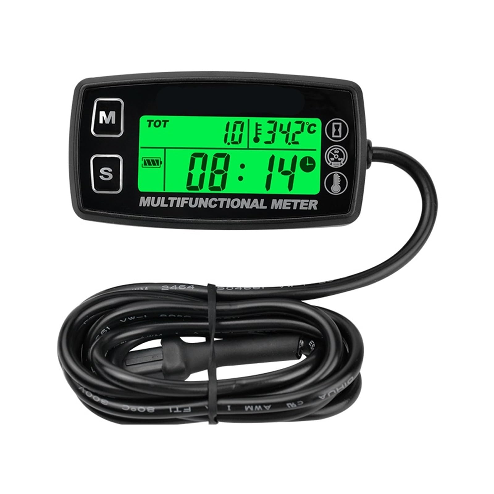 Tacómetro Digital con Indicador Temperatura TS001-PT100 RPM Motocicletas Gasolina, Buggies Marinos, Tractores Quitanieves, Motos Agua, Paramotores Velocímetro Tacómetro