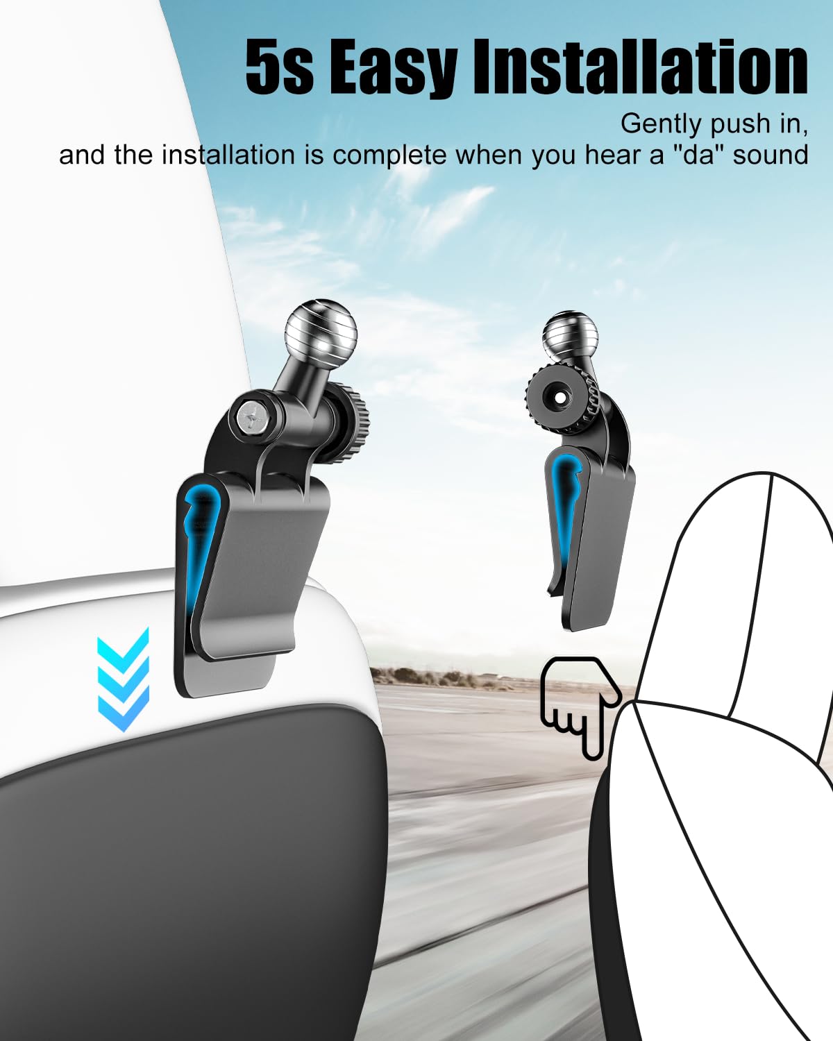 Charchendo Supporto per tablet Tesla Model Y Model 3 con testa a sfera in metallo adatto a dispositivi da 4 a 13 pollici, supporto per iPad per sedile posteriore auto da viaggio regolabile per iPad
