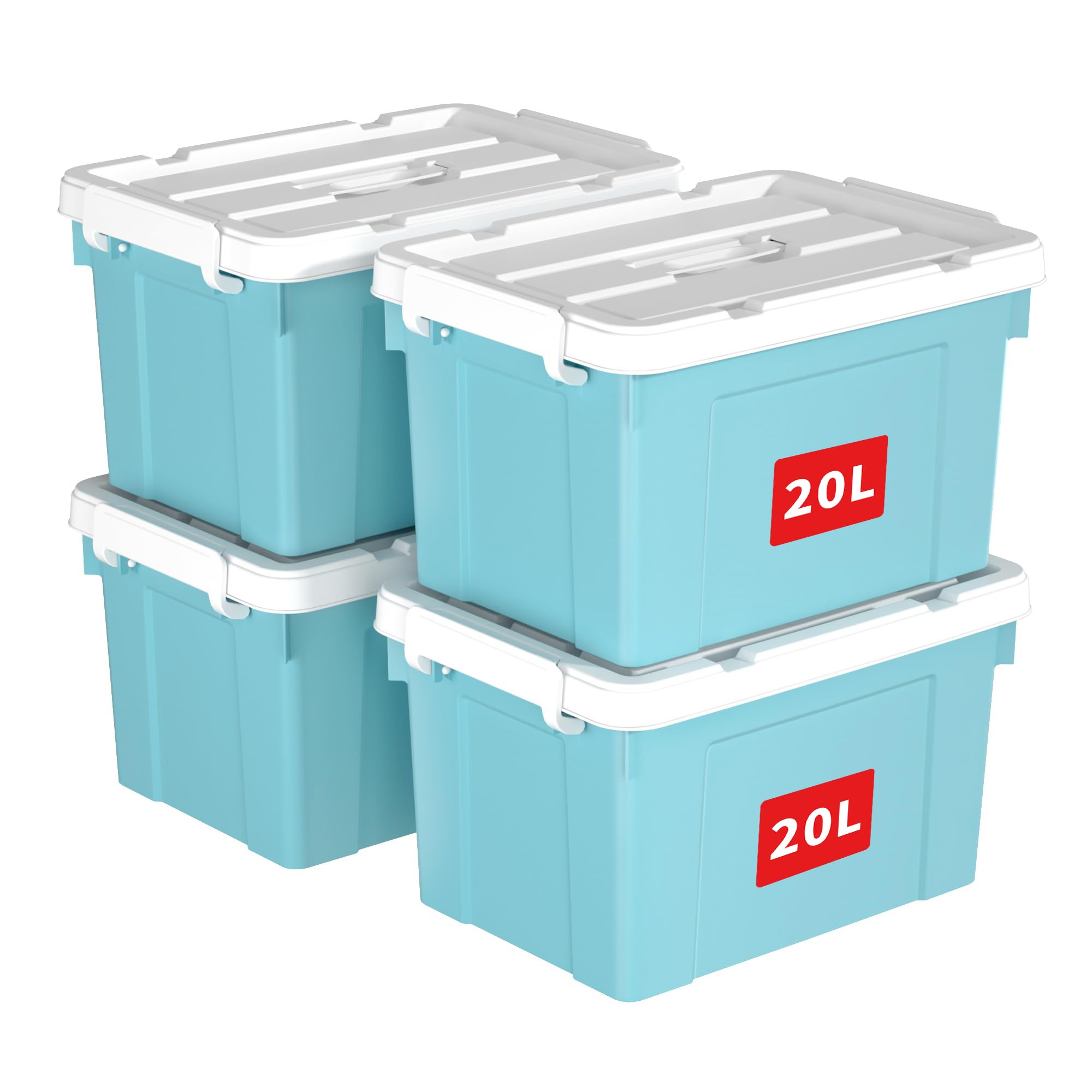 Cetomo 20L*4 Storage Boxes, Carry Plastic Storage Box with Lids, Organizing Container with Handle and Secure Latching Buckles, Stackable, Nestable, Tote Bin for Home Office Clothes, 20L-4Pack, Blue — image 1