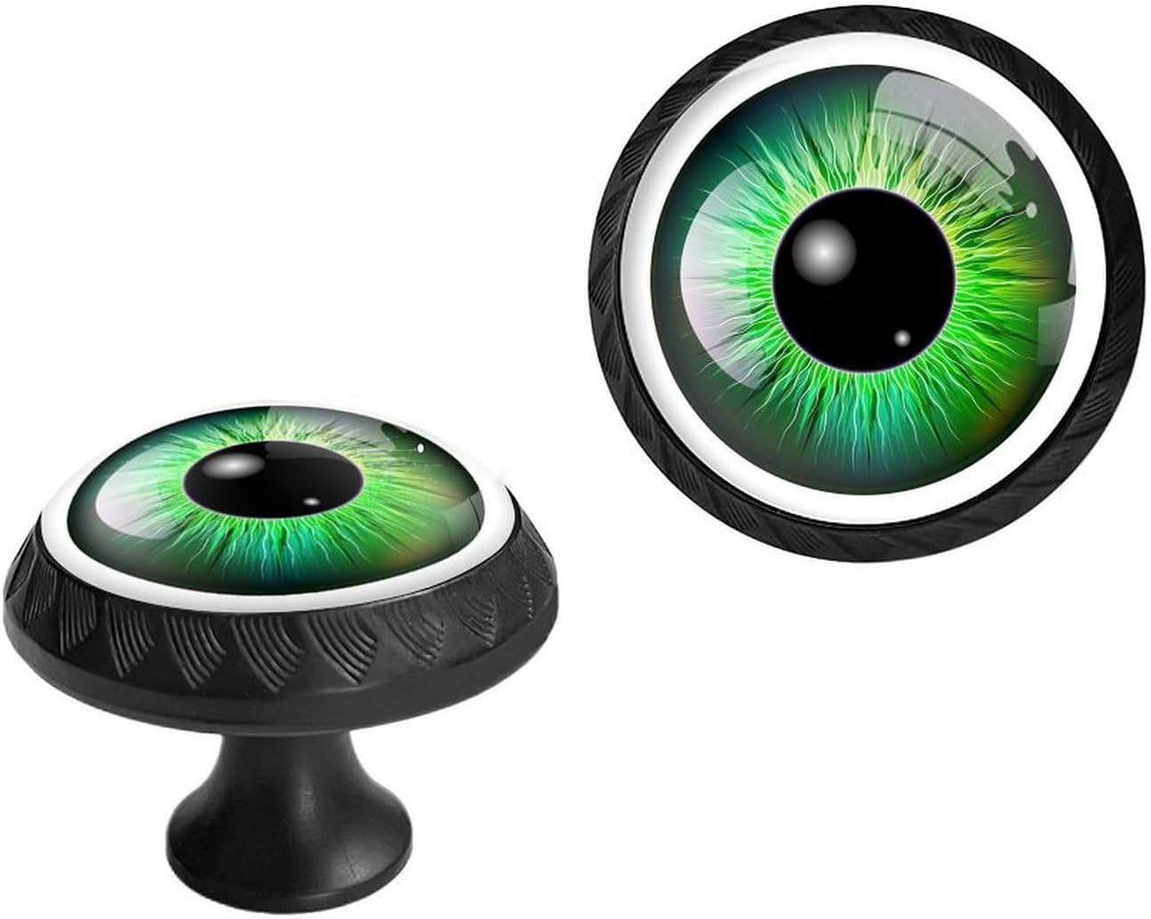 6 Pack Eye Pupil Beautiful Dark Green Drawer Knobs, Black Cabinet Pulls Crystal Glass Dresser Handles for Kitchen Cupboard Bathroom Vanity Door Hardware