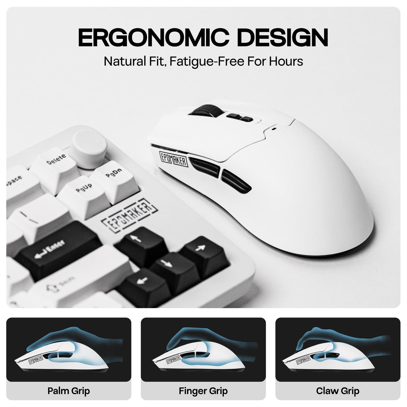 EPOMAKER Click Lite Wireless Gaming Mouse, 800 to 12,000 DPI Adjustable, PAW3311 Sensor, 500mAh, 59g, 2.4G/BT/USB-C Rechargeable Wireless Mouse with 5 Programmable Buttons for PC/Mac/Linux (White)