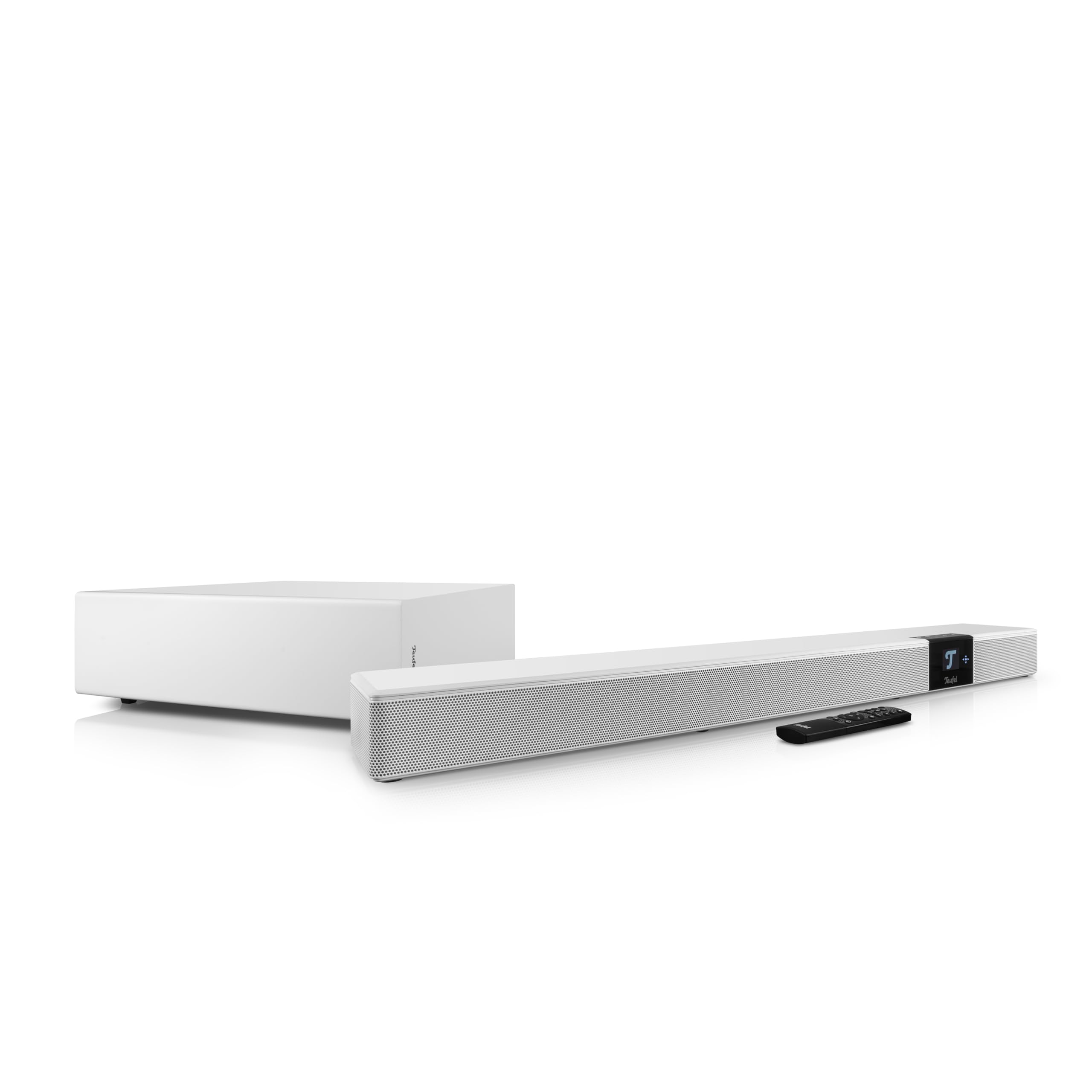 Teufel CINEBAR Dolby Atmos 22-5.1 - Barra de sonido con subwoofer inalámbrico que ahorra espacio, 8 tonos, sistemas de cine en casa, HDMI 3D ARC CEC, 4K Pass-Through, panel táctil – blanco