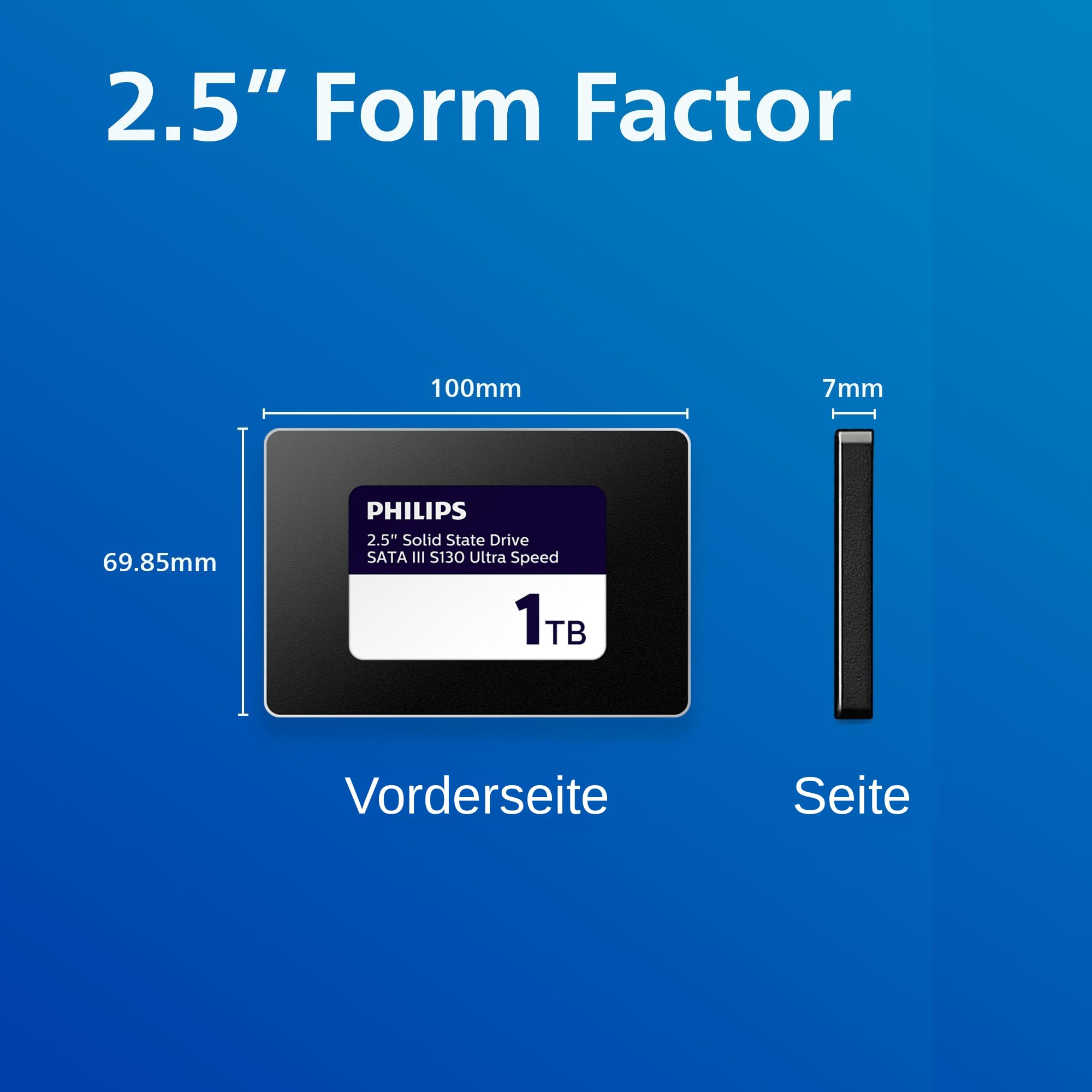 Philips SSD Interne 2.5 « SATA III 1 to S130 Ultra Rapide, Vitesse de Lecture jusqu'à 550 MB/s