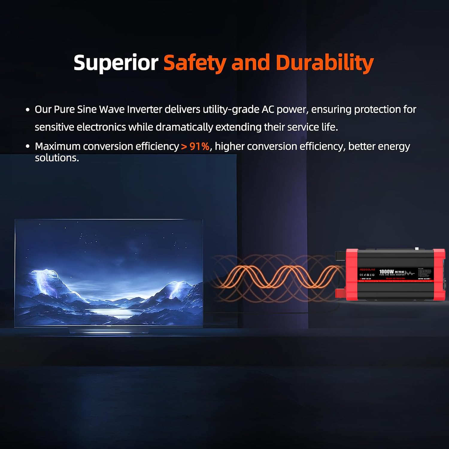 REDSOLAR Inverter Onda Sinusoidale Pura 1000W Picco 2000W Convertitore 12V DC a 220V 230V AC con Display LCD Porta USB Presa EU Pannello Remoto