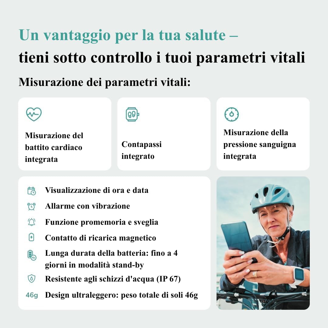 Orologio di Emergenza per Anziani con GPS | | Pulsante SOS, Rilevamento Cadute, Monitoraggio Parametri Vitali, Nessun Abbonamento