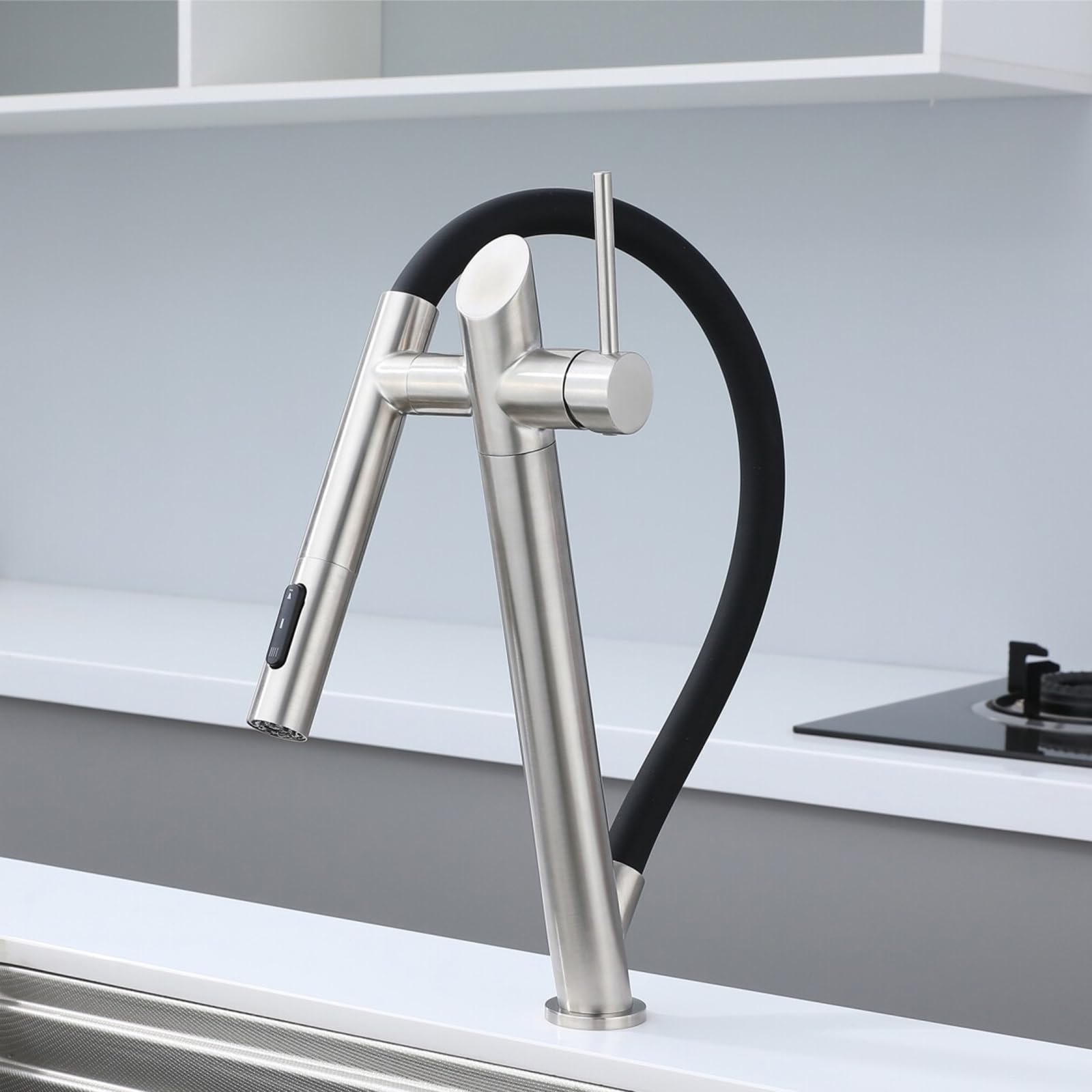 ZYCHSJXA Kitchen Sink Tap with Pull Out Sprayer Taps Swivel 3 Modes Stainless Steel-Brushed