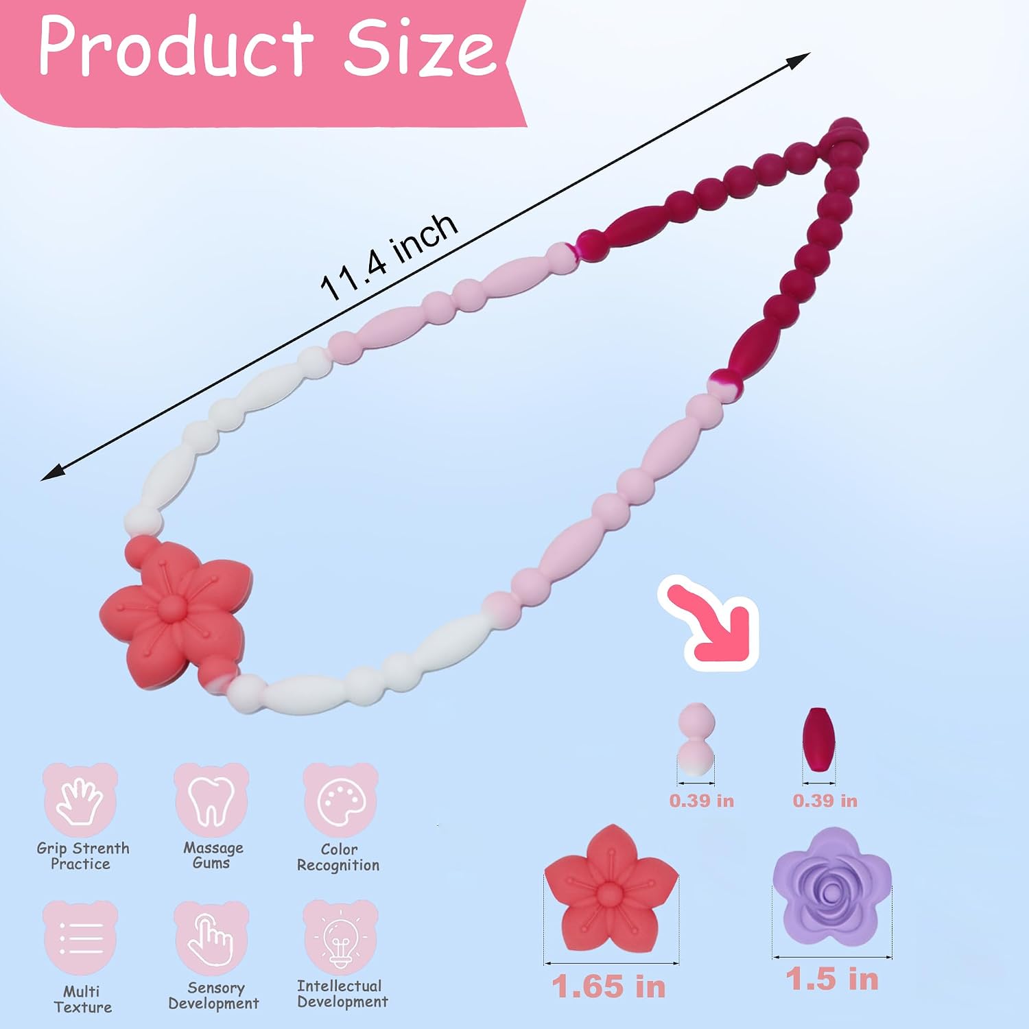 Chew Necklaces for Sensory Kids Adults 2 Pack, Flower Chewy Necklace Sensory Toys with Autism, ADHD, SPD, Nail Biting, Integrated Safety Design for Boys and Girls Reduces Stress and Anxiety