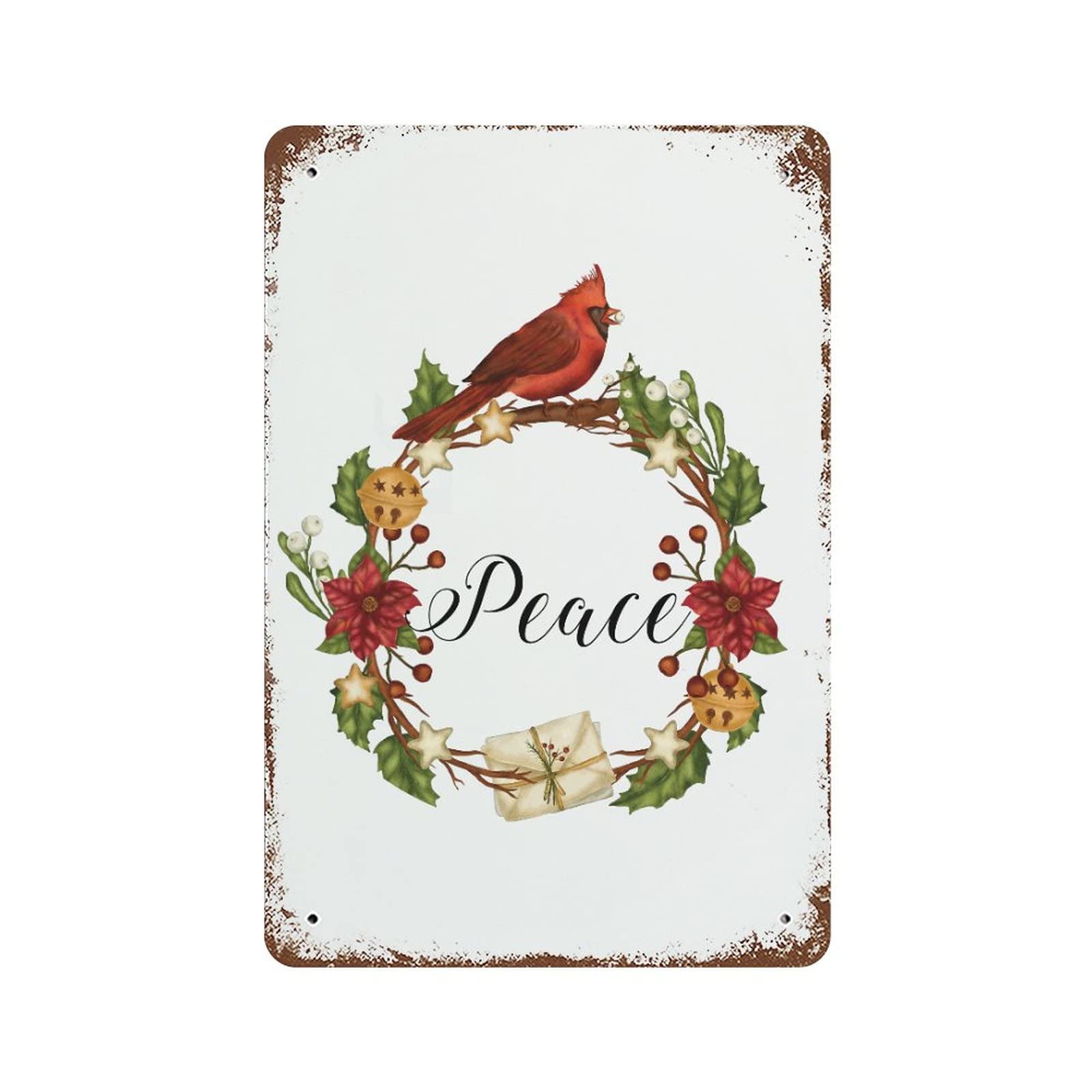 Couronne de paix de Noël Cardinals en métal panneau bonhomme de neige 30x45 cm pour garage