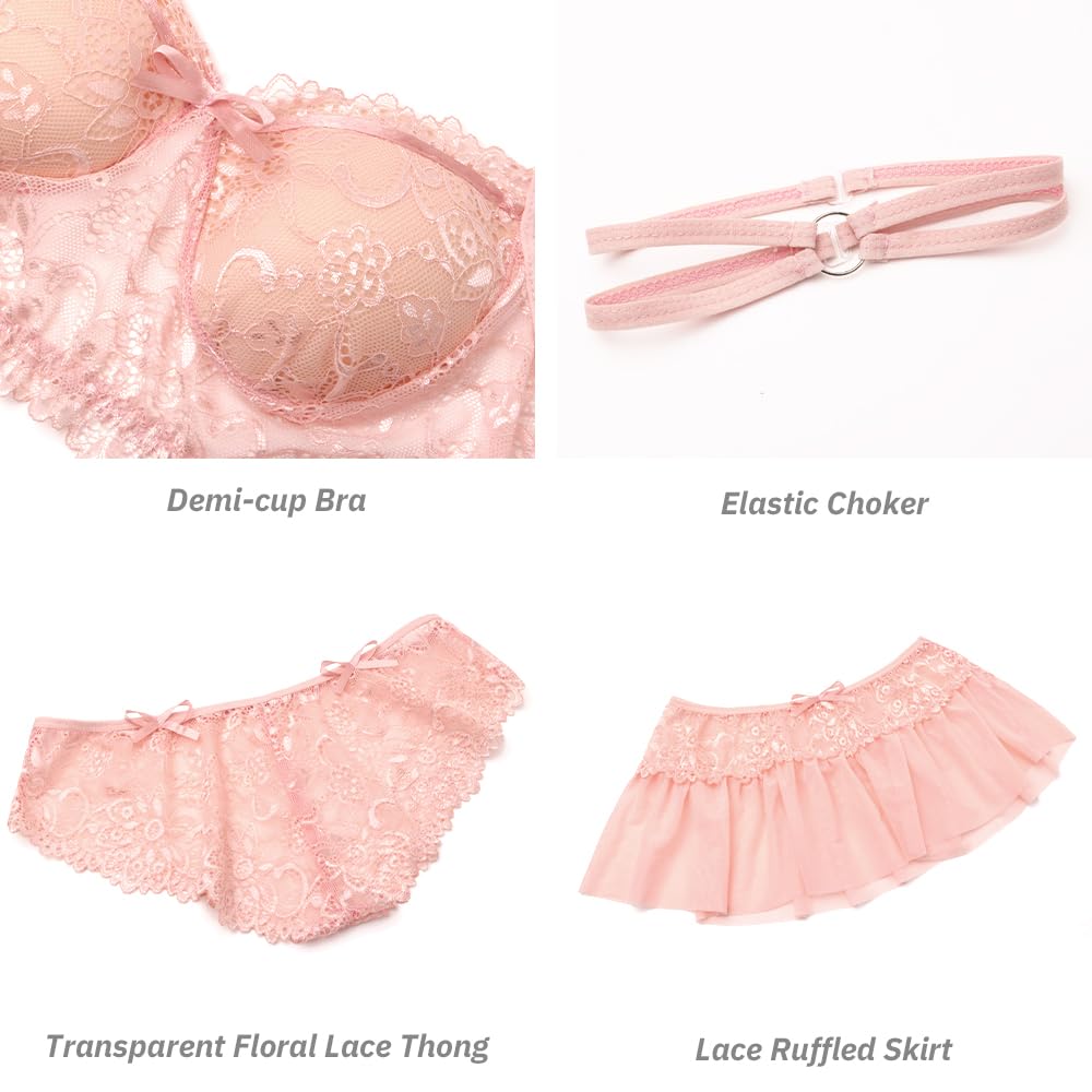 Kobiety Seksowne komplety bielizny Kwiatowy koronkowy biustonosz Majtki Mini sukienka 4 sztuki Przezroczysta siateczka Komplety bielizny Naughty Teddy Babydoll Bielizna nocna Przepuszczalna gorąca