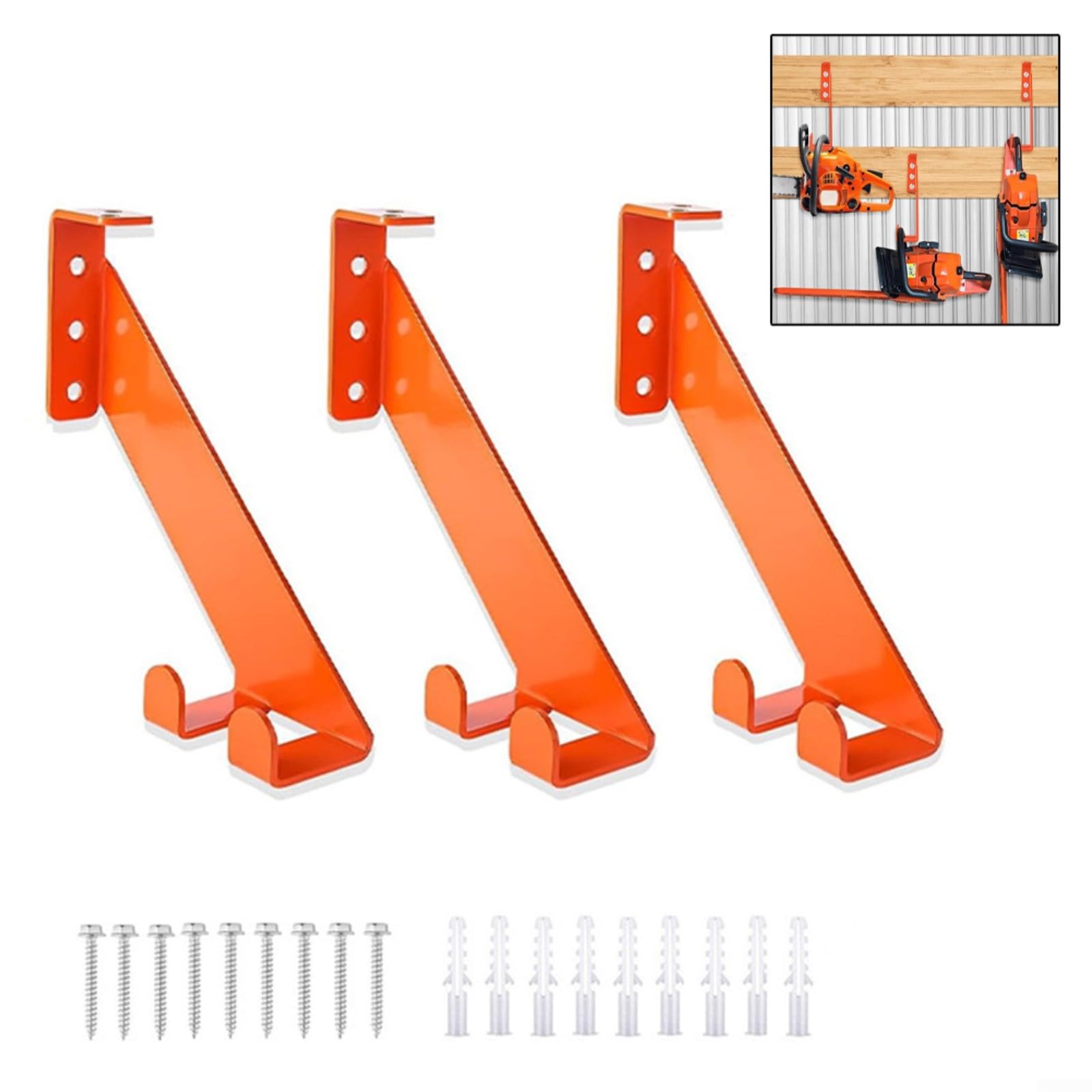 Support mural robuste 3 en 1 pour tronçonneuse – Acier de calibre 10 Capacité de 81,6 kg – Rangement polyvalent pour outils de garage – Triple options de suspension pour tronçonneuses à essence et