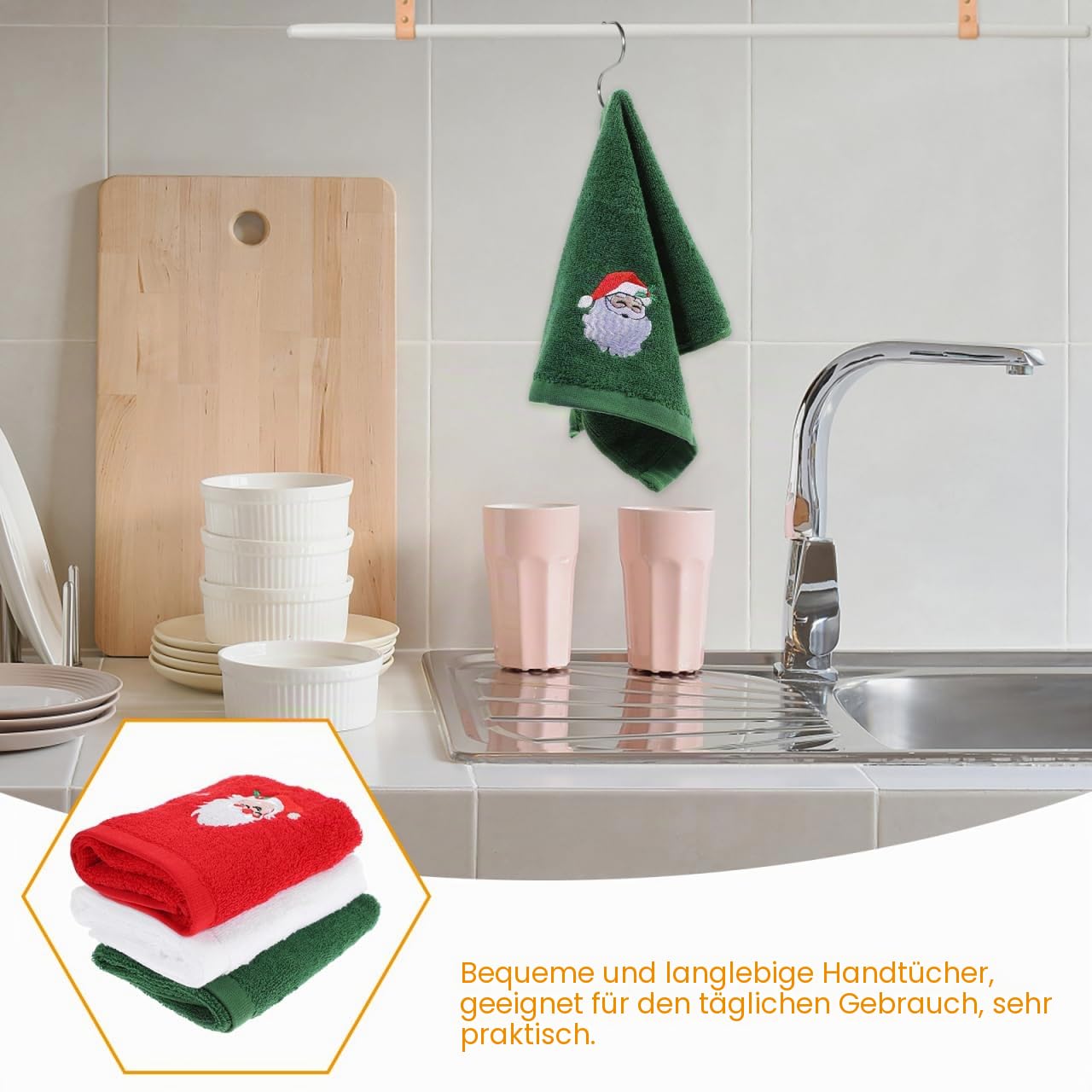 Hemobllo 3 Stück Handtuch Weihnachten, Weihnachtshandtücher, Baumwolle Weiches Und Besticktes Gästehandtücher Weihnachten Mit Kreativer Weihnachtsmotiv-Stickerei Fü Küche Bad Und Alltag