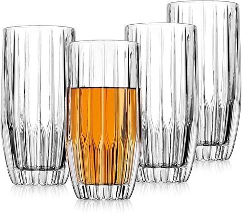 Godinger Vasos Highball, vasos para beber, vasos de vidrio, vidrio sin tallo, juego de 4 pliegues