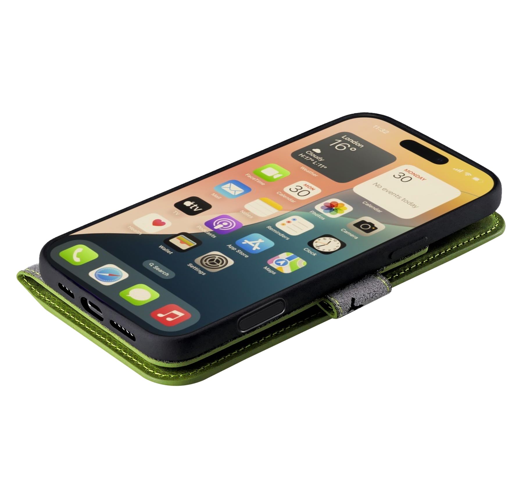 Suncase Oryginalne etui w stylu książki kompatybilne z iPhone 18 Pro Max, etui z prawdziwej skóry, etui na telefon komórkowy, portfel z 3 przegródkami na karty, kolor antyczny, zielony kiwi