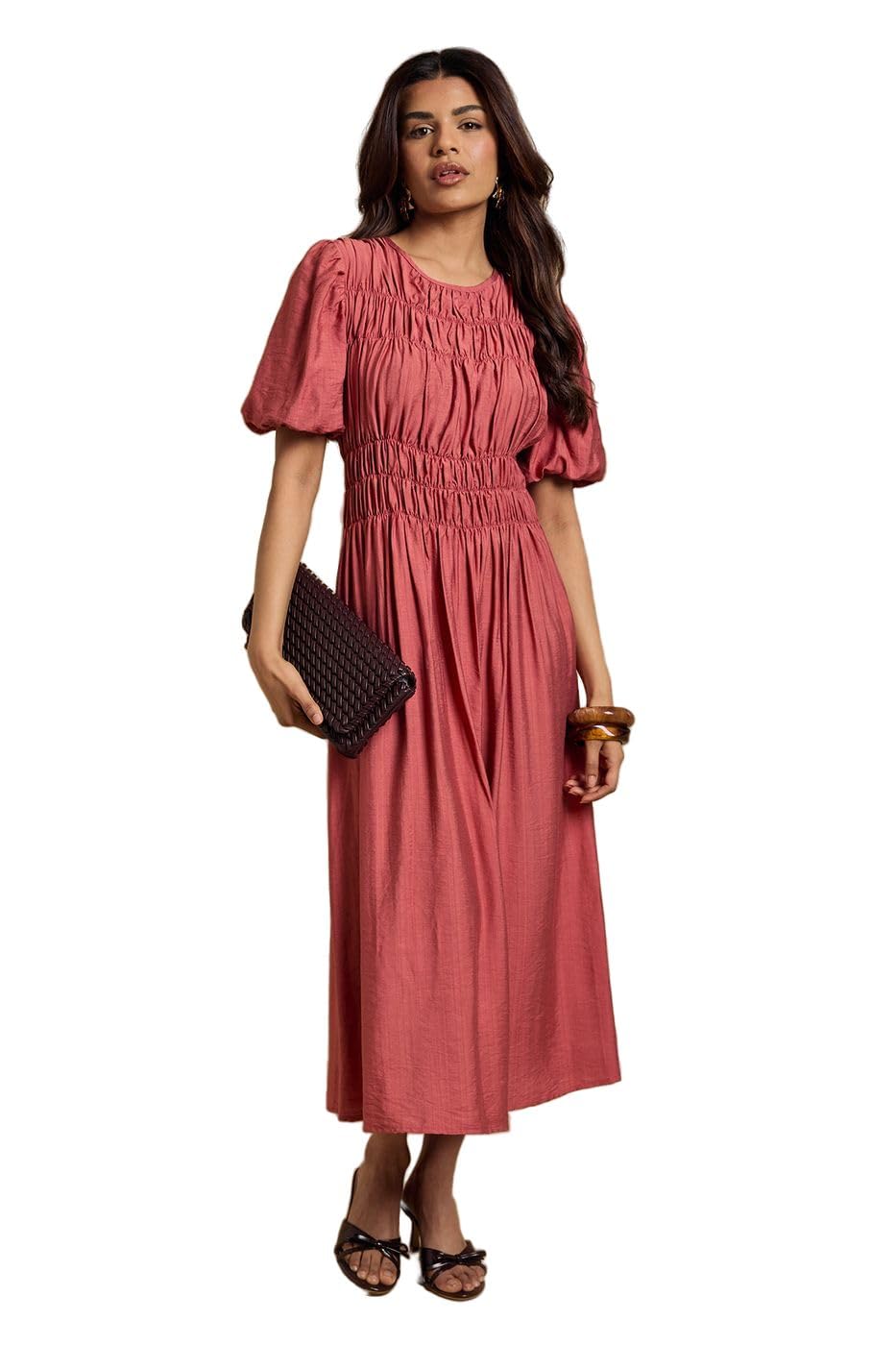 Oasis - Women's - Midi Dress - Size 8 - Brick - Cotton