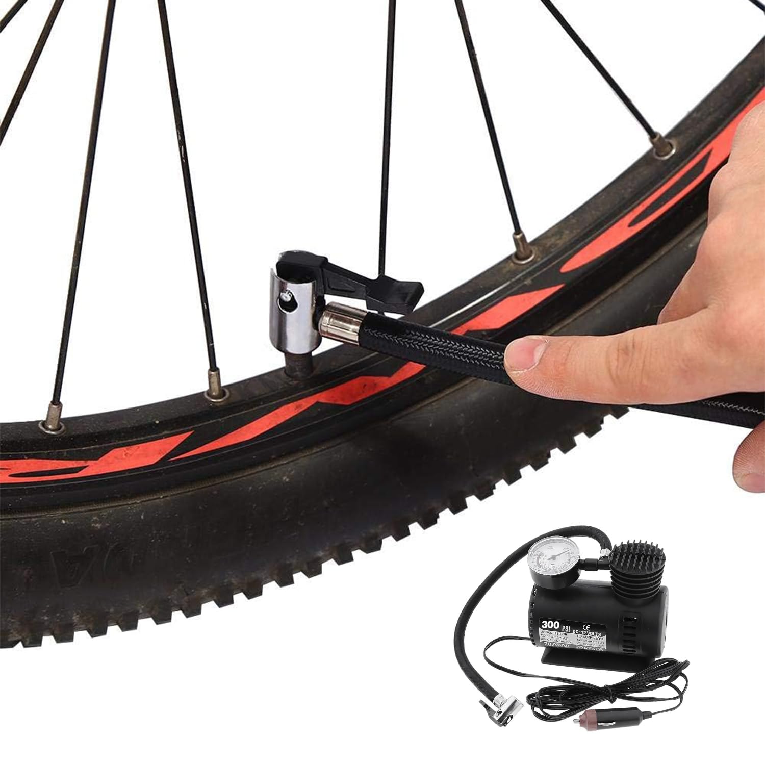 Mini Hava Kompresörü 12V Araç Tipi Çakmaklık Araba Bisiklet Teker Lastik Şambrel Top Şişirme 300 Psı