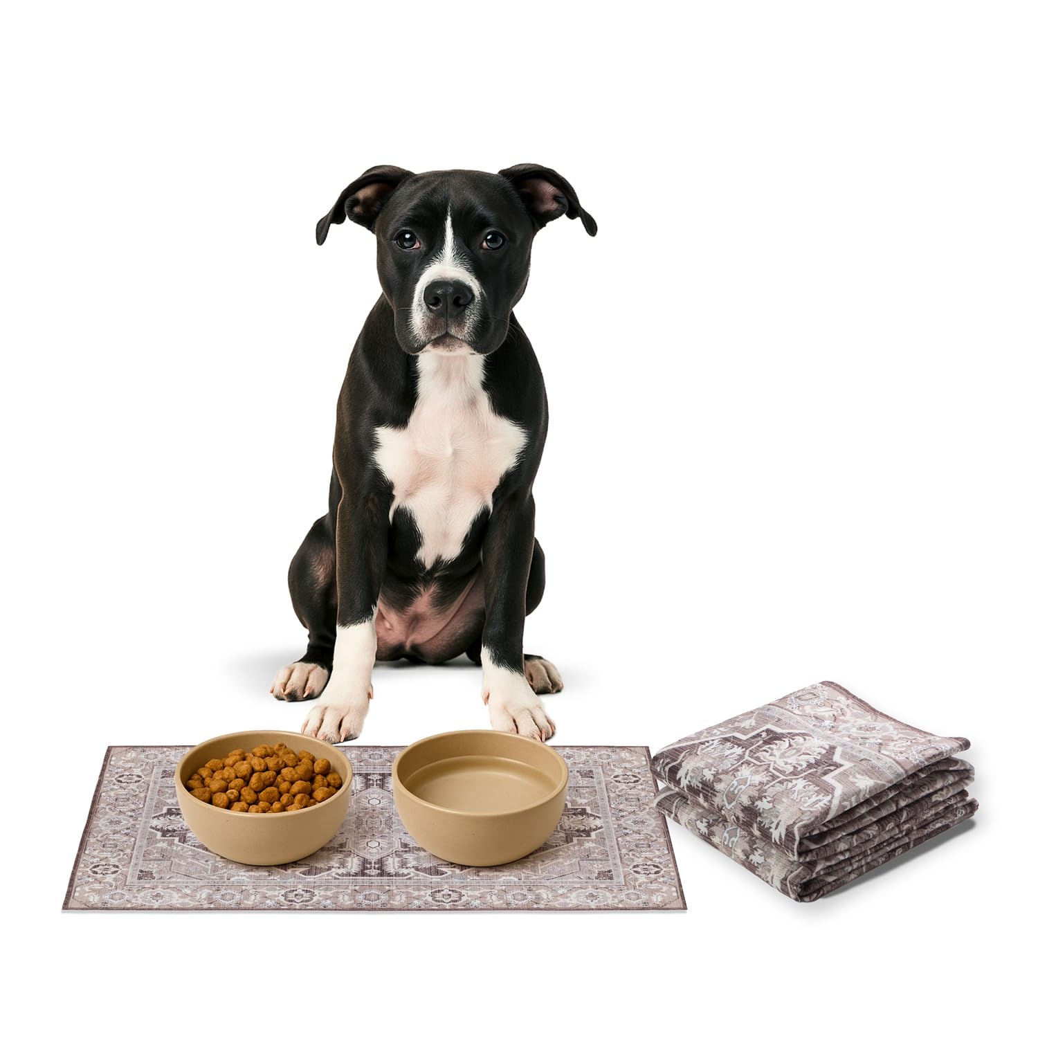 LOVEWAG Lot de 2 tapis d'alimentation imperméables pour animaux de compagnie – 40,6 x 61 cm – Tapis d'alimentation antidérapant et lavable en machine – Protège les sols et contient des déversements