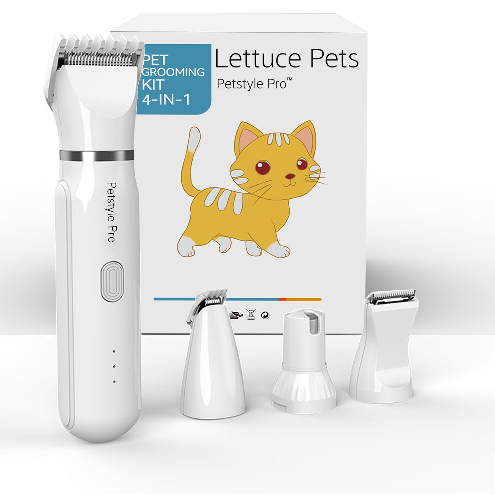 Generic Lettuce Pets™ Grooming Set, 4-in-1 Cordless Motorized Trimmer Low Noise USB Rechargeable Pet Clipper for Dogs and Cats, for Trimming Hair Around Paws, Eyes, Ears, face, Buttocks., White