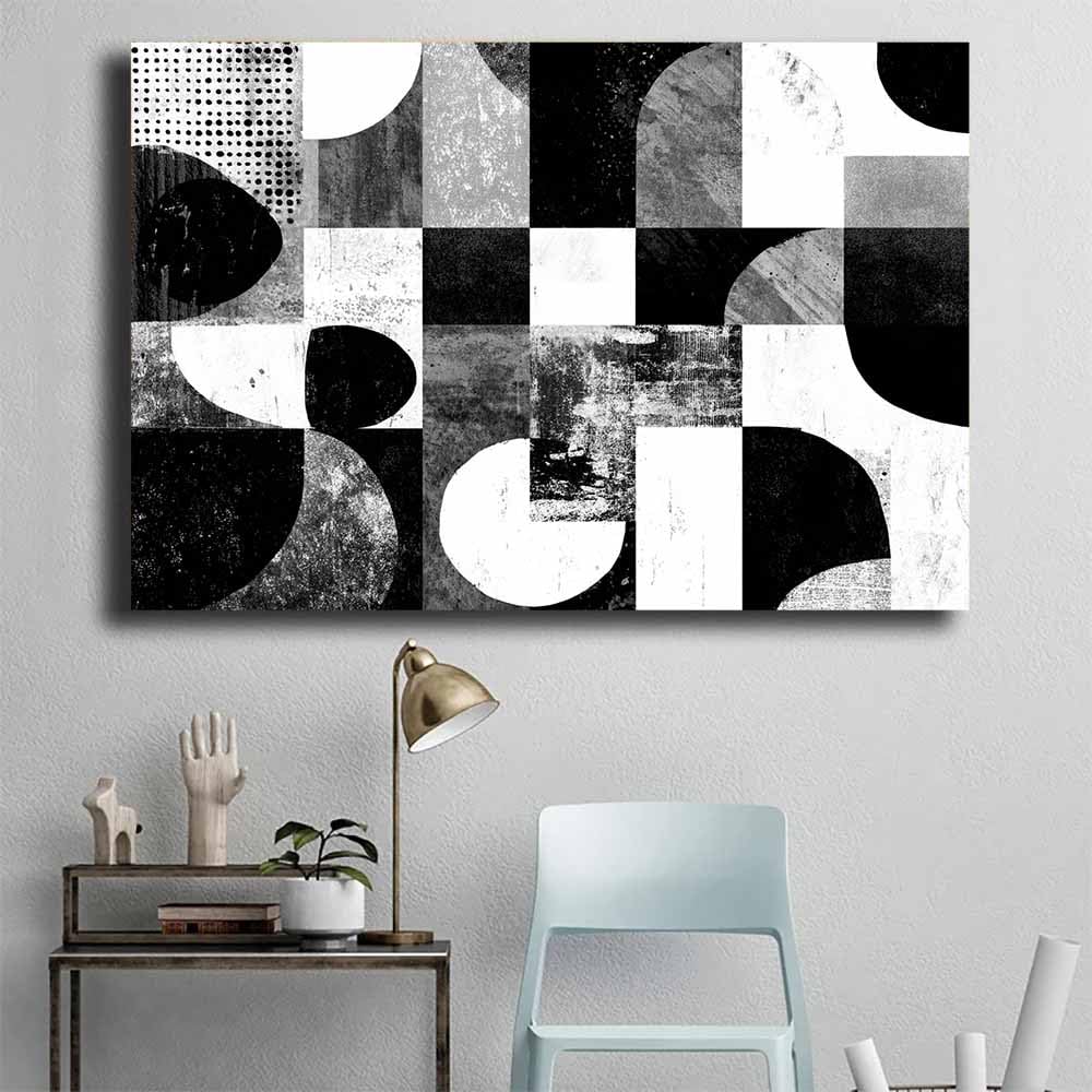 WUFIEA Ogólny abstrakcyjny obraz na płótnie czarna siatka do salonu sypialni biura dekoracja (czarno-biały 113) - 40 x 60 cm oprawiony