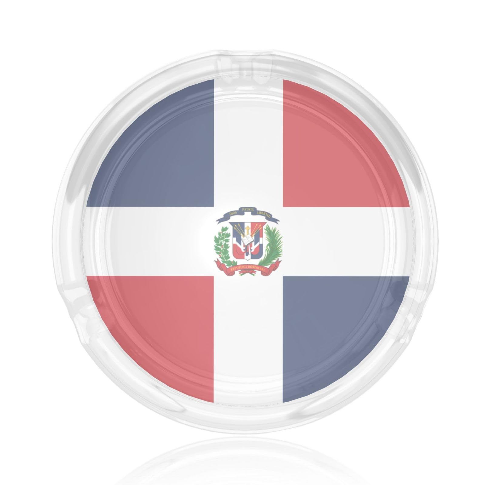Dominican Republic Glass ashtray with smooth edges and recessed mouthpiece design, washable.