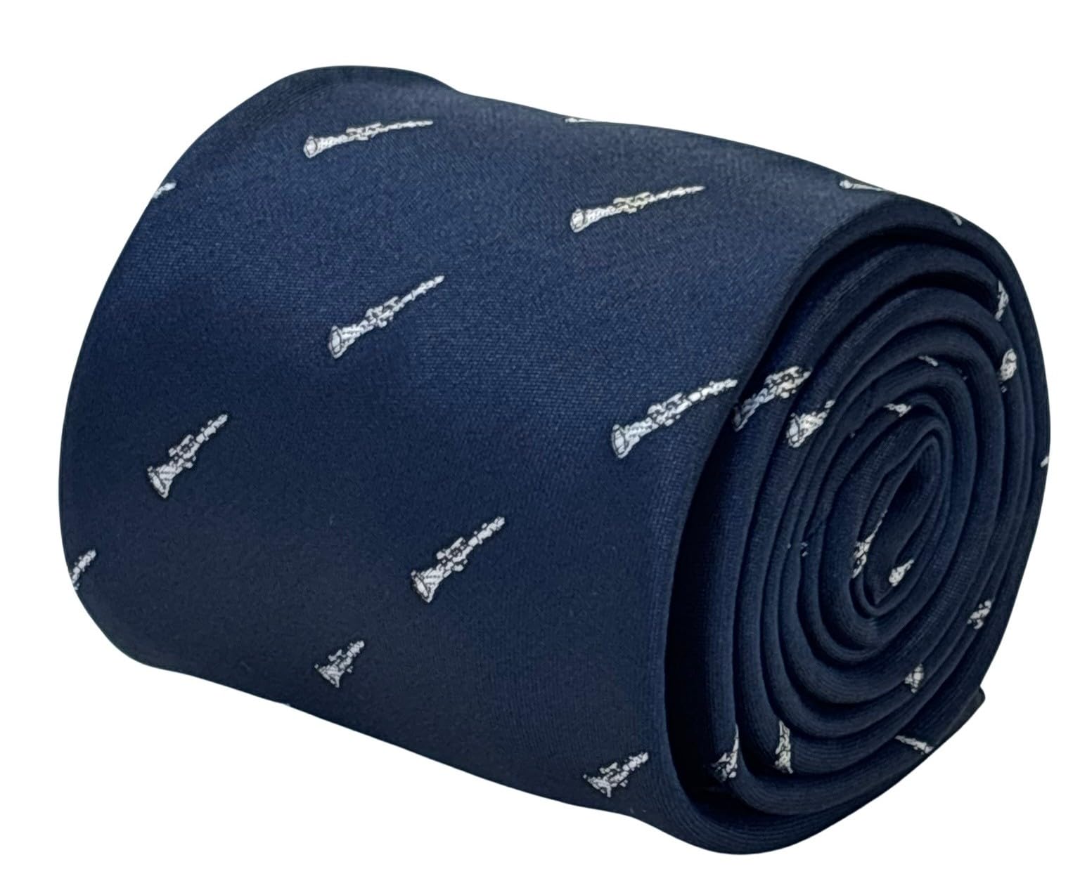 Frederick Thomas Navy Dark Blue Necktie, Clarinet Design, 8 Cm Width, British Made