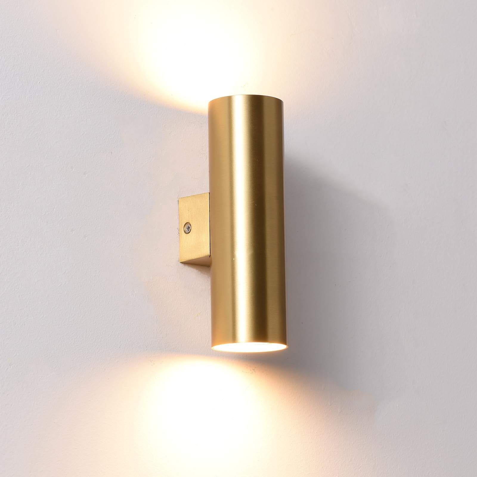 Alpinaluz Brass Satin Gold Wall Sconce – Up and Down Light, Metal Cylindrical Design, 2 GU10 Sockets, Modern Style for Hallway, Bedroom and Living Room — image 1