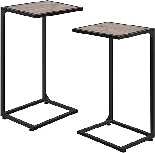 Miniatura 1 de Juego de 2 mesas auxiliares en forma de C, mesas C para sofá, mesa auxiliar de aperitivos para sofá, mesas de sofá que se deslizan debajo, mesa