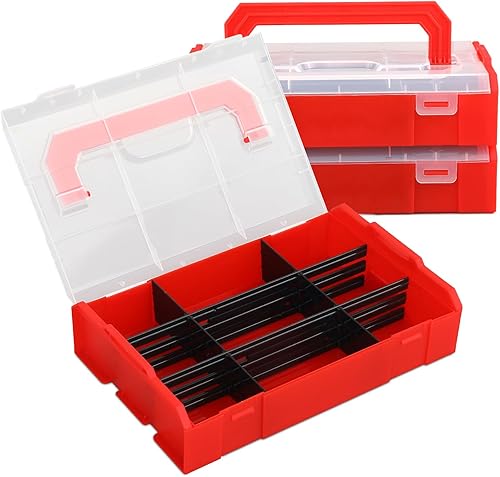 Miniatura 13 de MoNiBloom Organizador de Cajas de Aparejos Portátil con Bandeja Extraíble, Caja de Herramientas de Almacenamiento de Plástico Transparente