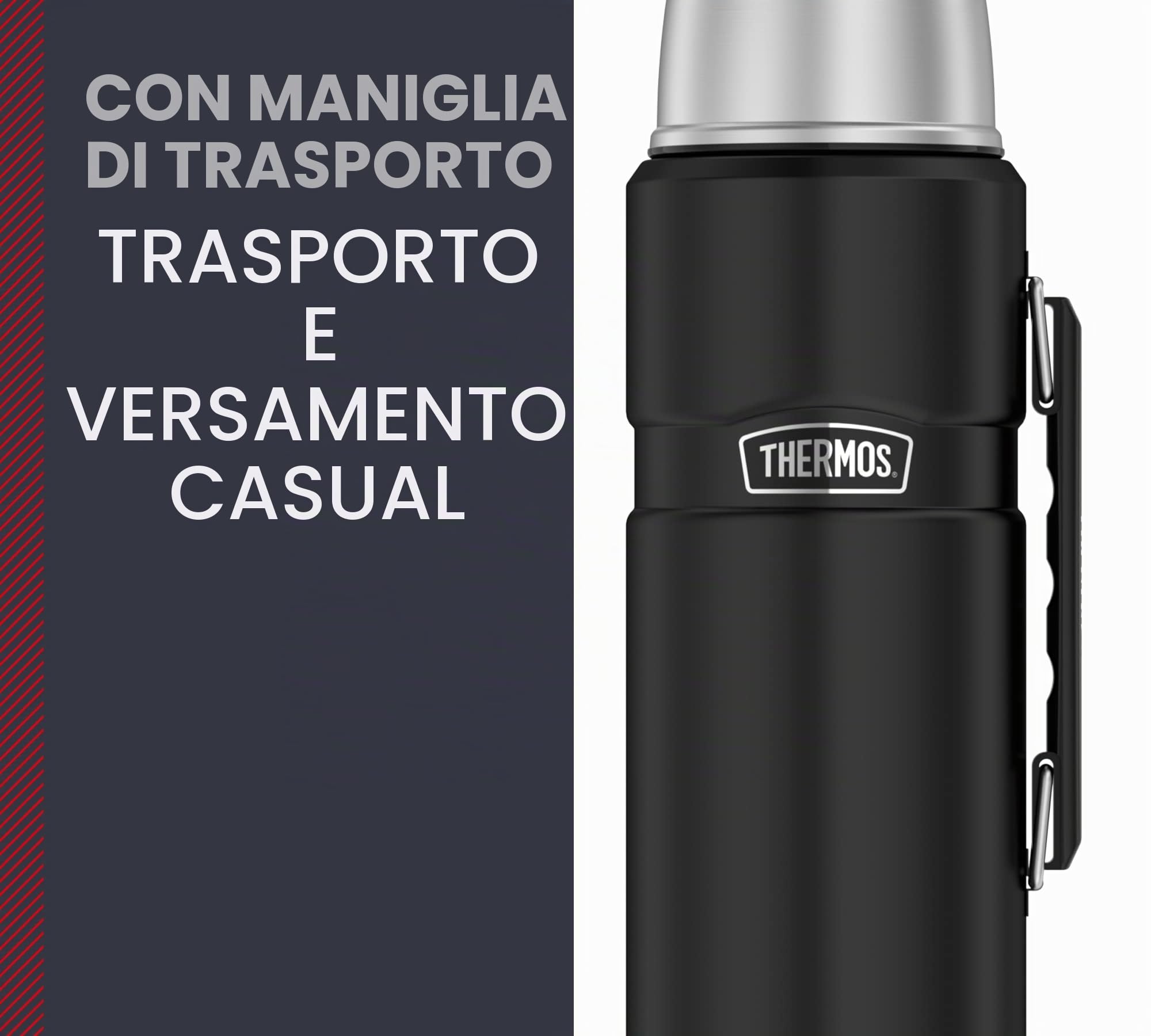 THERMOS Thermos King in acciaio inox, nero 1,2 l, thermos con bicchiere 4003.232.120 lavabile in lavastoviglie, thermos mantiene caldo 24 ore freddo per 24 ore, senza BPA